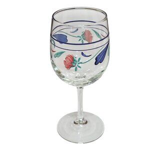 Lenox Poppies on Blue Goblet 7.5" wine glasses 10oz single decorative pink green